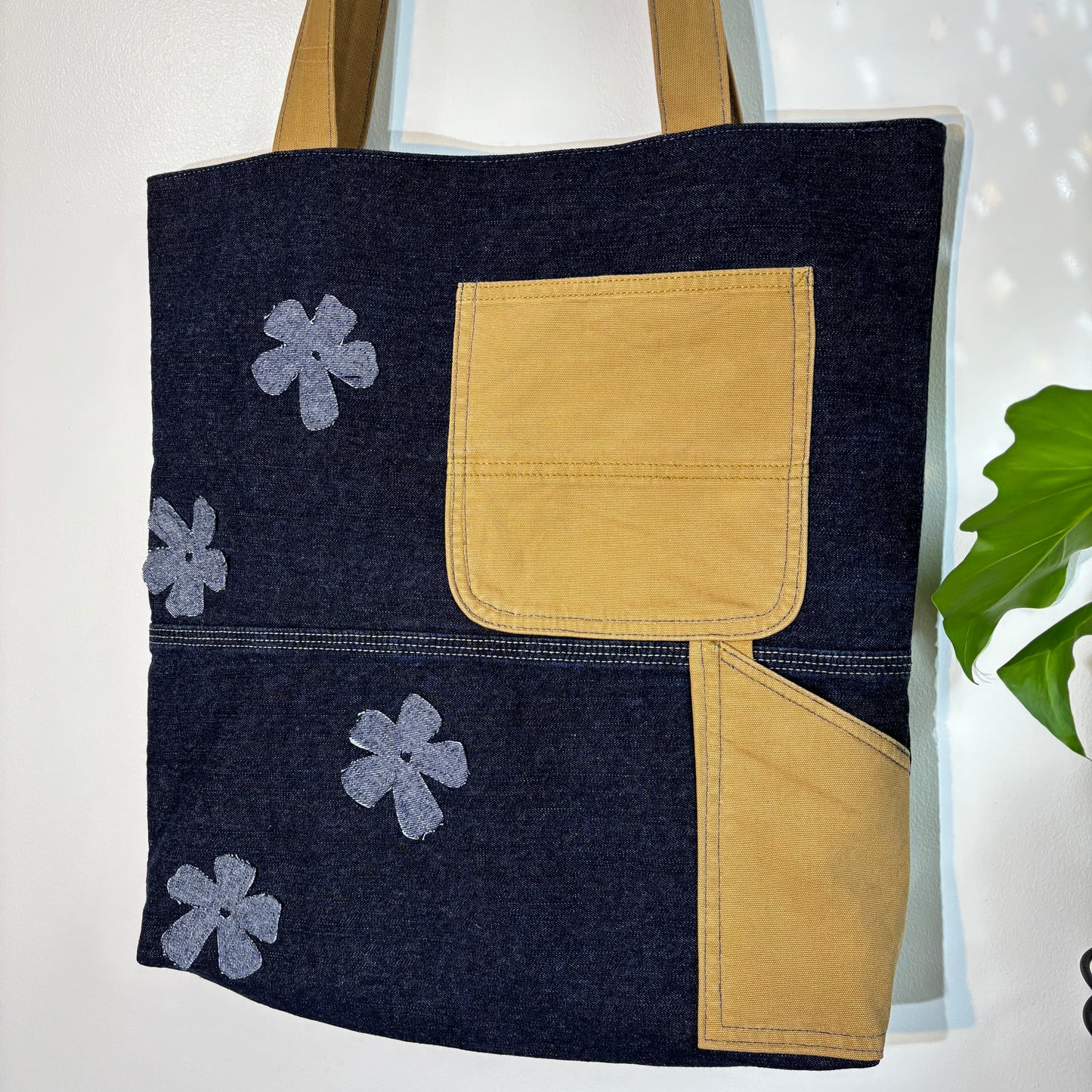 XL upcycled denim tote