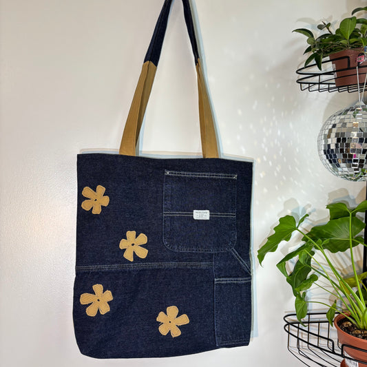 XL upcycled denim tote