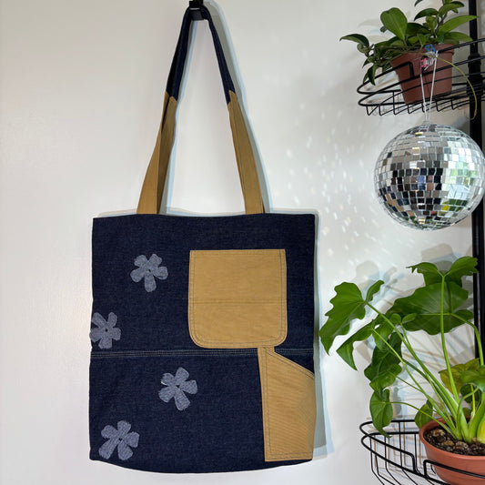 XL upcycled denim tote