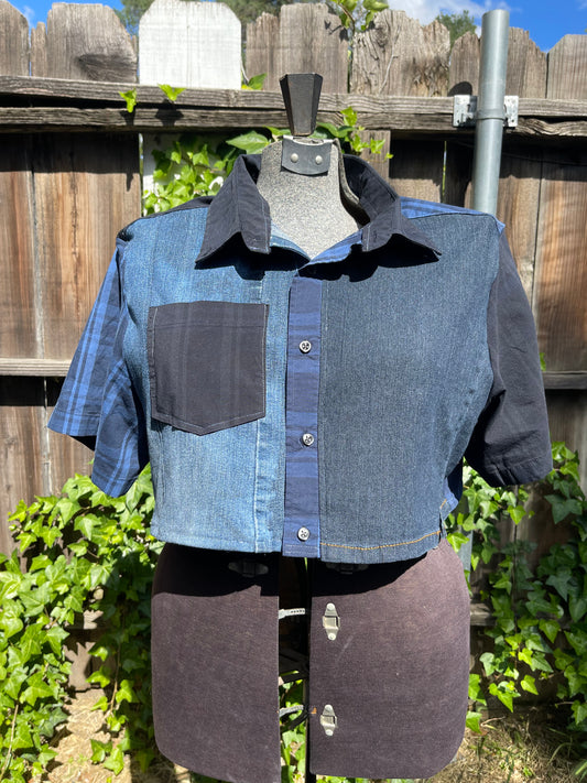 Denim & Plaid button up cropped