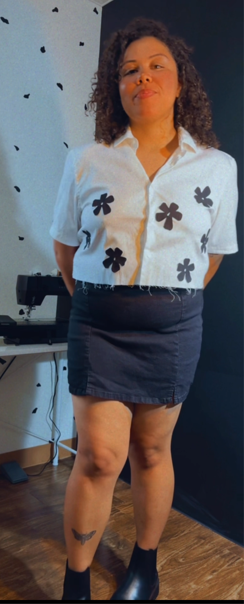 Flower button up cropped